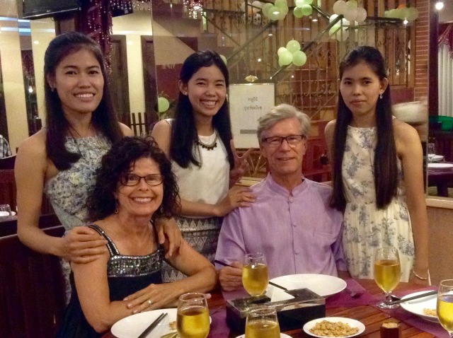 a recent family meal in Phnom Penh with (l-to-r) Theary, Sharon, Pov, Dennis and Khuech